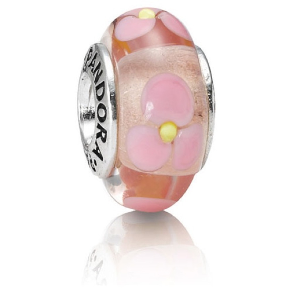 Pandora Retired Pink Murano Glass Flowers Charm - 790619 Sterling Silver Core 🌺